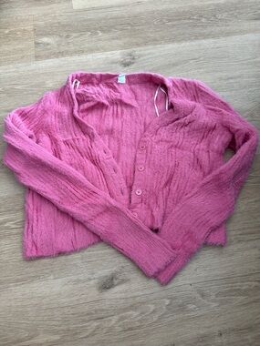 twik Bubblegum Pink Fuzzy Button-Up Cardigan